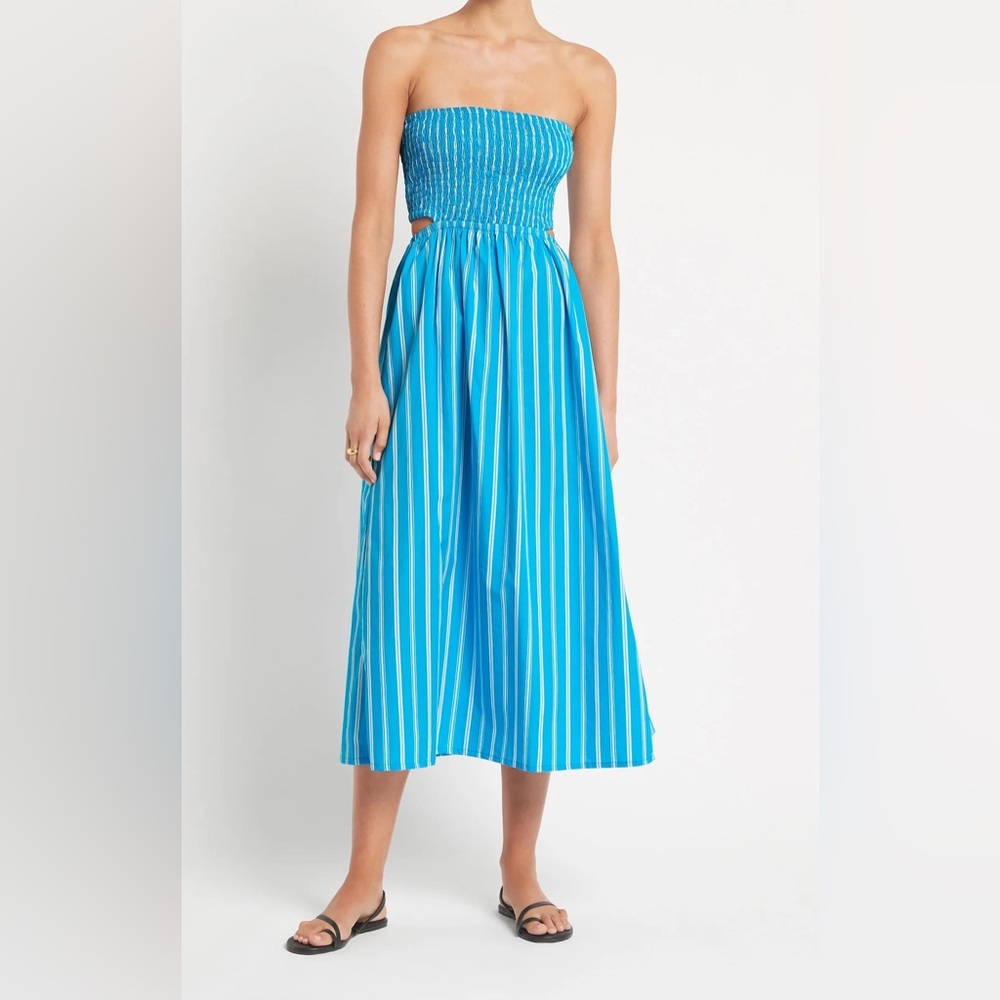 Cotton striped dress - deva blue strapless - faithfull the brand